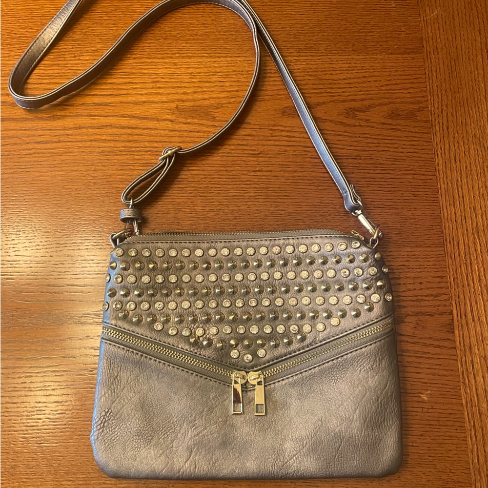 Gold and crystal studded bronze crossbody with gold pulls. BNWOT